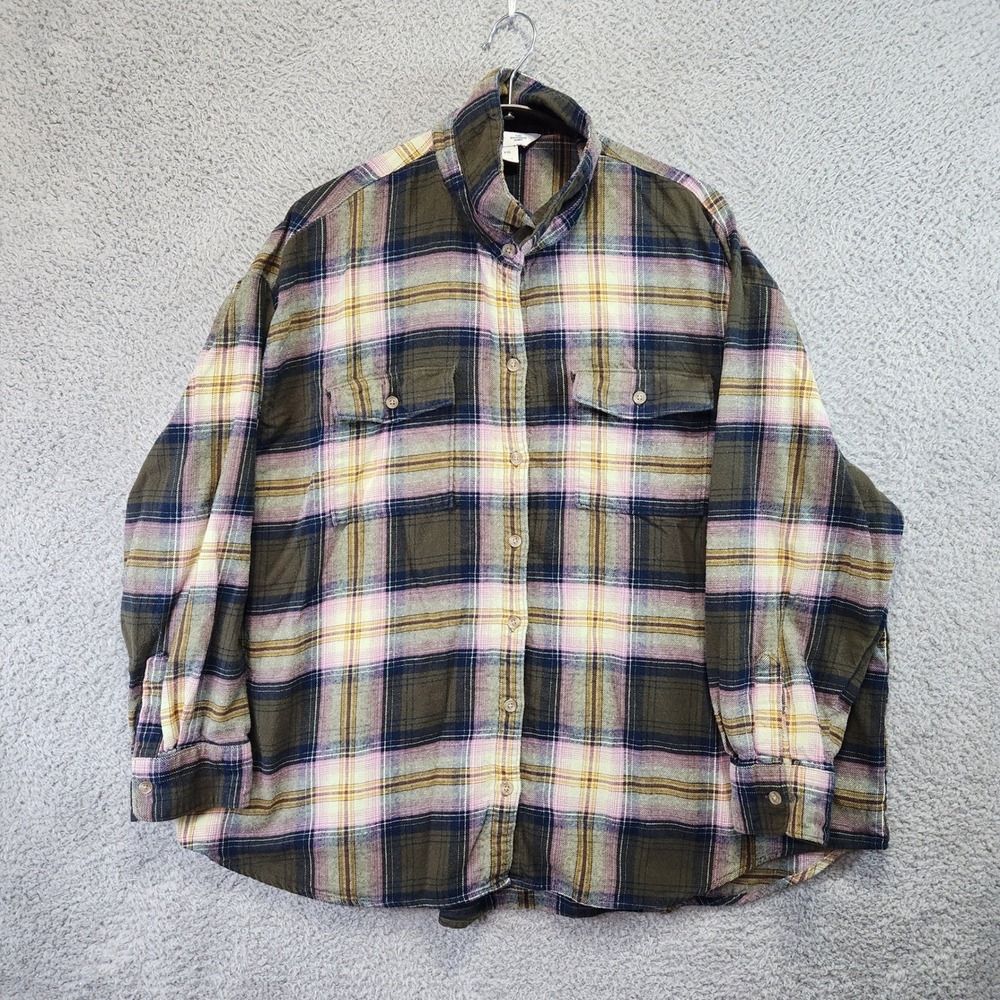 Old‎ Navy Button Up Shirt Womens XXL The Boyfirend Plaid Flannel 100% Cotton